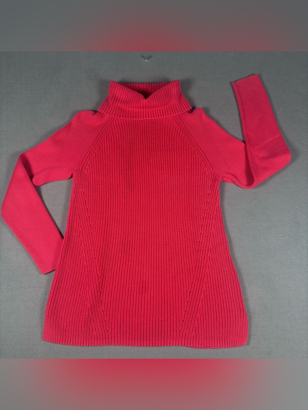 LANDS END COTTON BLEND SHAKER COWL NECK SWEATER FUCHSIA Med 10-12